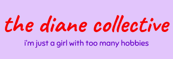 The Diane Collective logo and “i’m just a girl with too many hobbies” slogan on a purple background.