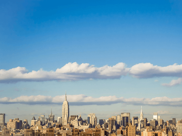 A panoramic view of New York's Midtown skyline from a high spot.